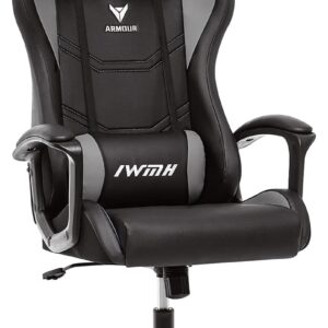 Gaming Chairs – IWMH Gaming Chair, Ergonomic Computer Chair with High Backrest, Height-Adjustable Swivel Chair, Racing Chair with Armrests, Adjustable Headrest and Lumbar Support (Grey)