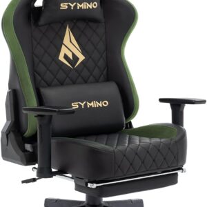 Gaming Chairs – Symino Gaming Chair – Ergonomic Office Chair in Racing Style, 200 kg Load Capacity, Adjustable Armrests, Vintage PU Leather, Gaming Chair with Footrest (Black/Green)