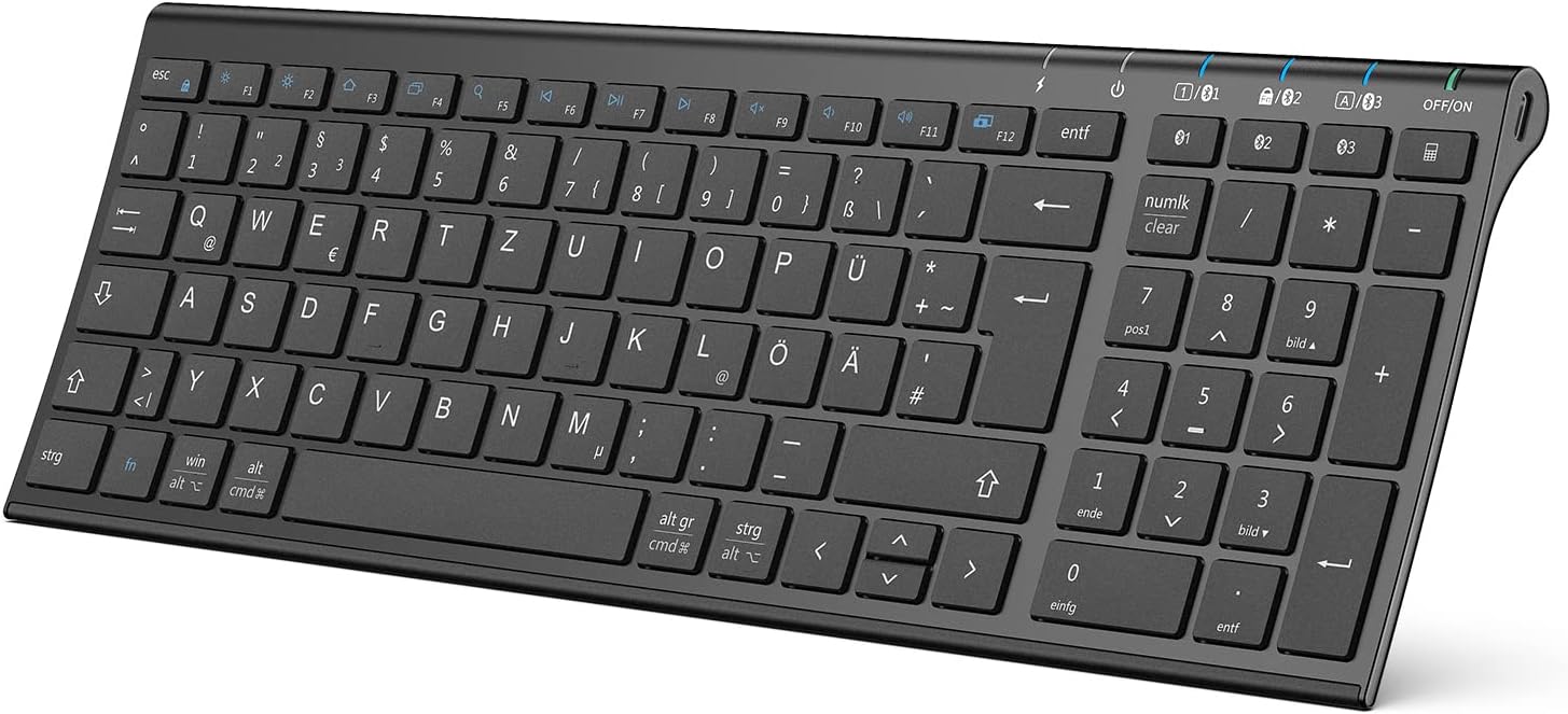 Gaming Tastatur & Maus - iClever BK10 Bluetooth Keyboard, Wireless Rechargeable Keyboard with 3 Bluetooth Channels