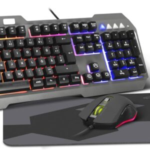 Gaming Tastatur & Maus – Speedlink Lunera 4-in-1 Illuminated RGB Gaming Set – Four Piece PC Keyboard and Mouse Set with Cable, Headset and Mouse Mat, LED Gamer Lighting, QWERTZ Layout German, Black
