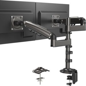 Gaming PC & Gaming Monitors – HUANUO Monitor Mount for Two 13–32 Inch Screen Monitors, Height-Adjustable with 9 kg per Arm, Tiltable Screen Mount, Swivel, VESA 75/100 mm