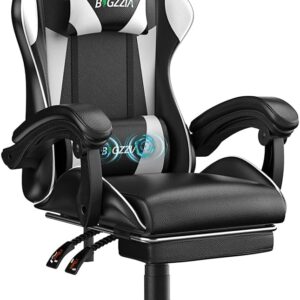 Gaming Chairs – Gaming Chair, PC Gaming Chair with Footrest, Headrest, Lumbar Cushion, Height Adjustment, 90° – 155° Tilt, 130 kg Load Capacity, Gamer Chair for Children, Teenagers, Adults (Black White)