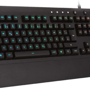 Gaming Tastatur & Maus – Logitech G213 Gaming Keyboard Prodigy, RGB lighting, programmable G-keys, multimedia controls, integrated palm rest, splashproof, German QWERTZ layout, Black