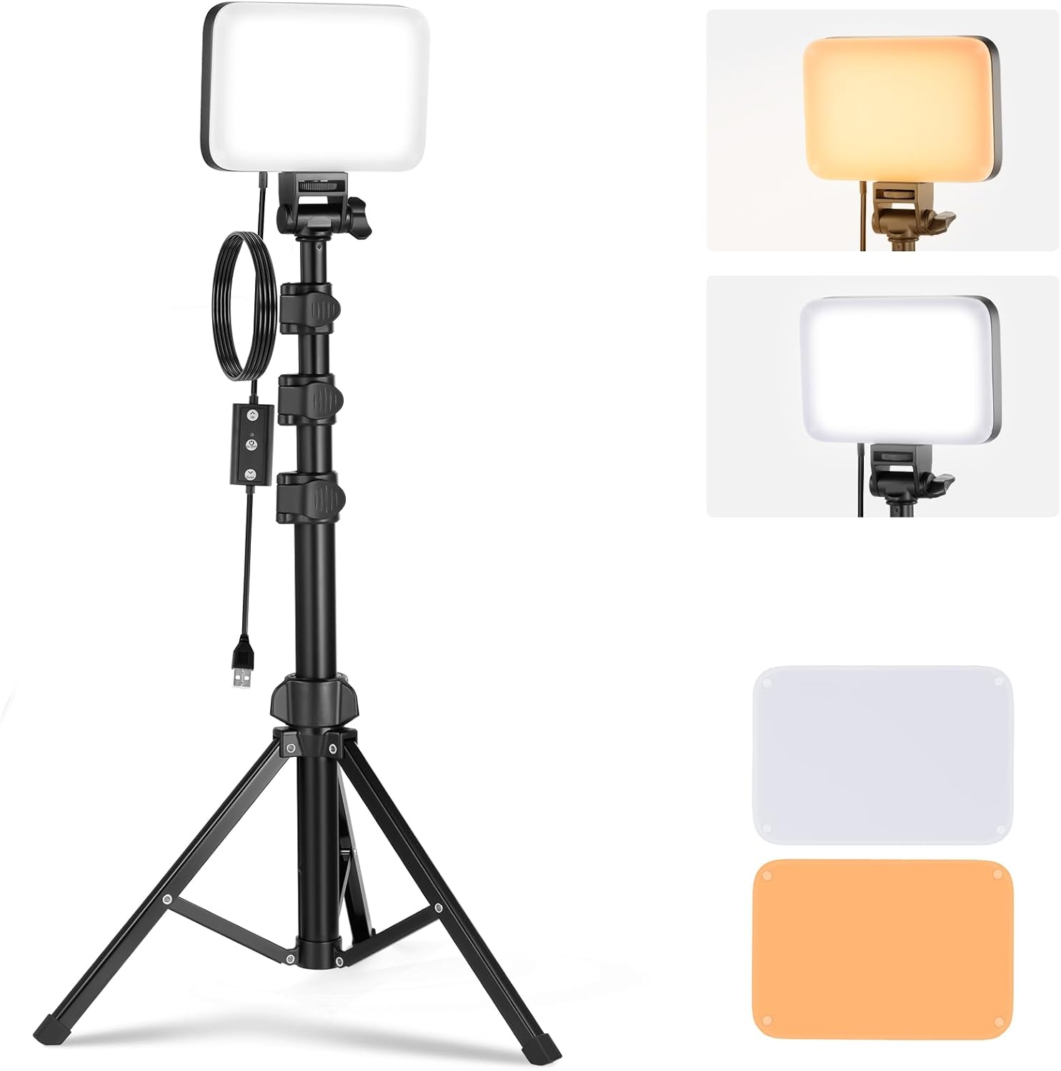 Streaming-Equipment - NEEWER BASICS BP66 LED Video Light Panel Lighting Set Two-Tone Dimmable Portable Studio Lights with Tripod and Filters 3200K ~ 5600K CRI 95 750Lux for Photography Video Recording