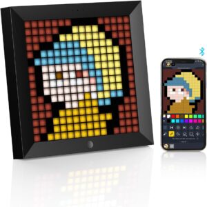 Streaming-Equipment – Divoom Pixoo Pixel Art Digital Frame, Programmable 16 x 16 RGB LED Panel, Smart Clock with Social Media Notification, 7.18 Inch Home Decor Calendar Clock for iOS & Android (Black)