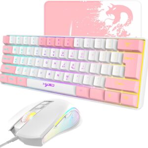 Gaming Tastatur & Maus – Wired Gaming Keyboard & Mouse Set with 61 Keys RGB Backlit, Mouse Pad, 7 Colour Breathing Light Mouse, 3600 DPI for PS4 Windows PC Mac Laptop (White)