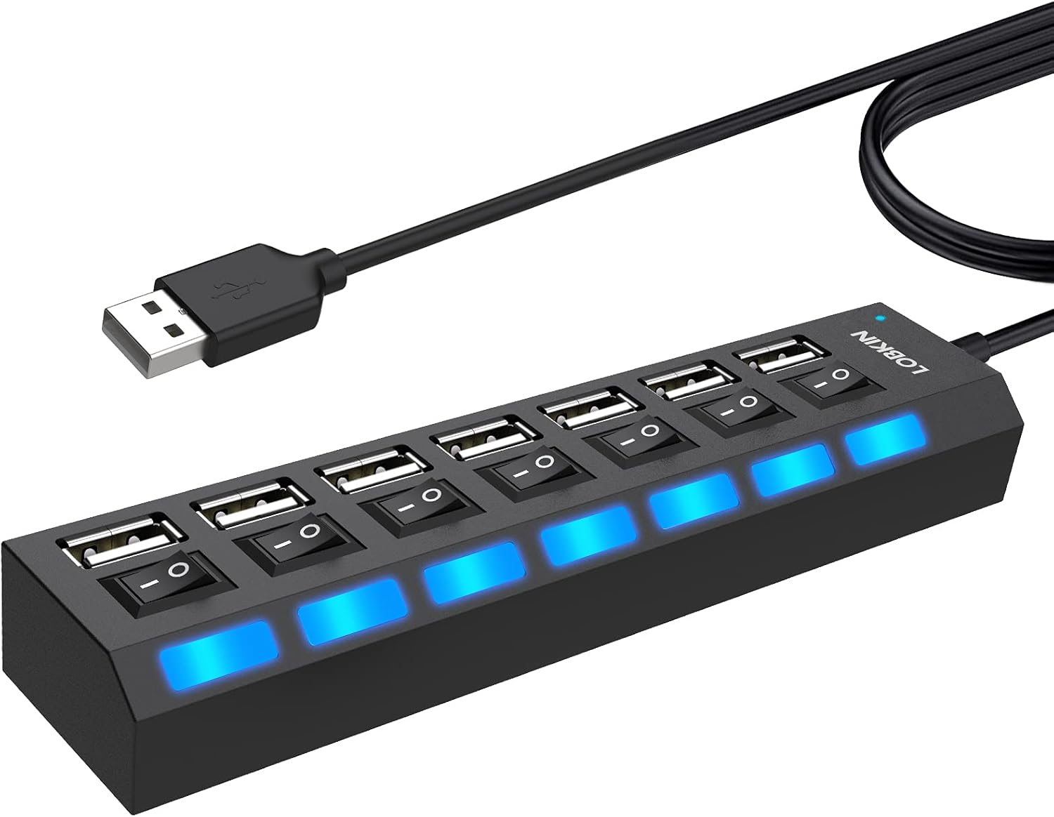 Streaming-Equipment - LOBKIN USB Hub 7-Port Portable USB 2.0 Hub with Single LED Power Switches for Laptop, PC, MacBook and Other USB Devices