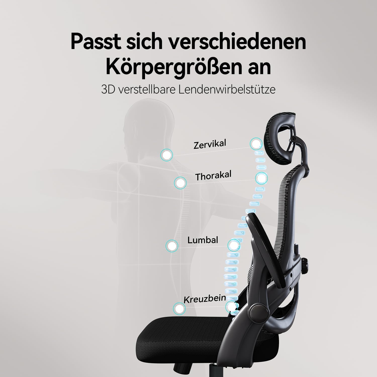 Gaming Chairs - SIHOO M102C Ergonomic Mesh Office Chair, High Back desk chair with 3D Armrests, Up&Down Lumbar Support, Swivel Computer Task Chair, Black – Bild 11