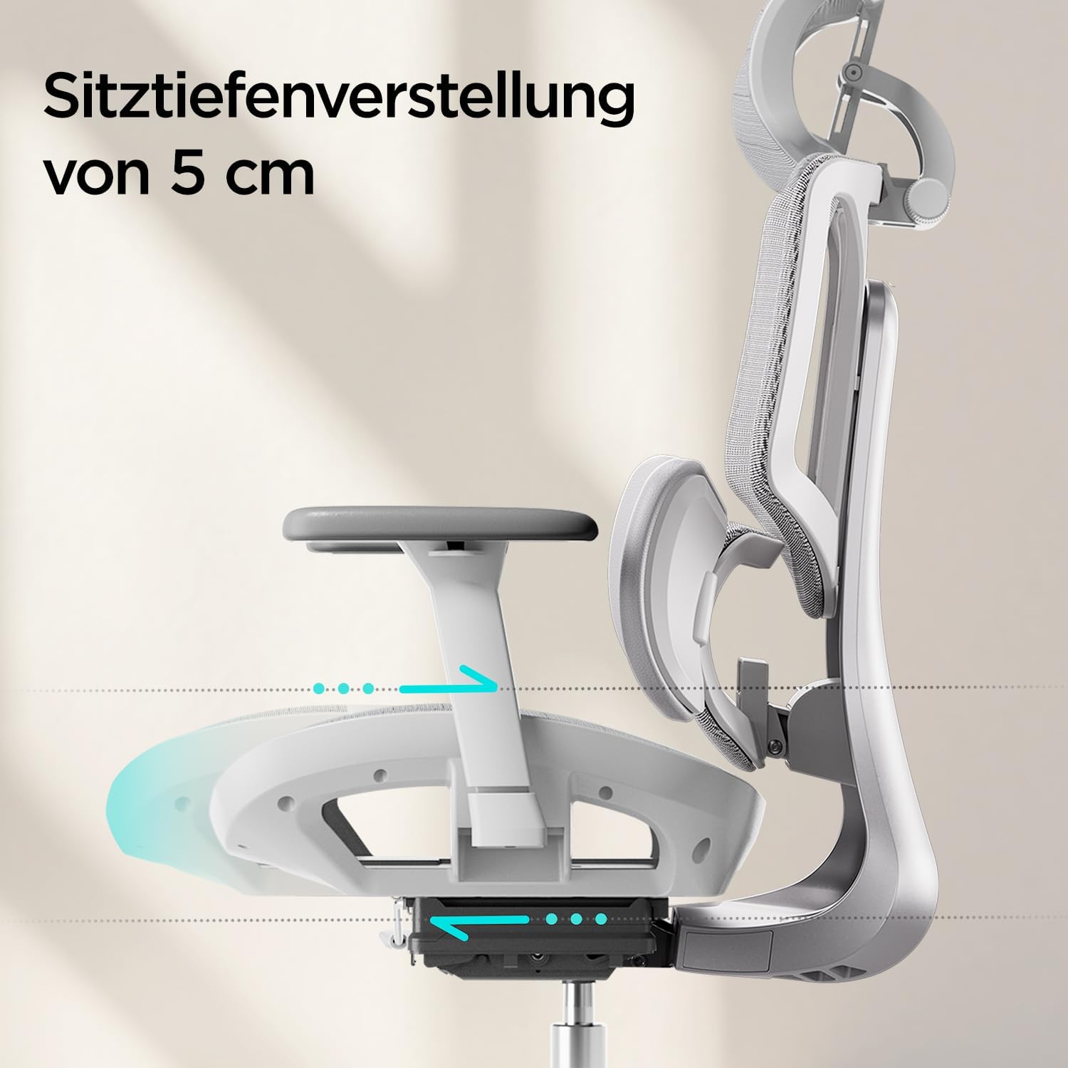 Gaming Chairs - Hbada E3 Ergonomischer Bürostuhl, Bürostuhle mit Verstellbarer Hoher Rückenlehne, Lordosenstütze, 3D Kopfstütze, 3D Armlehnen, Netzstuhl, Grau – Bild 8