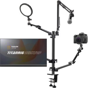 Streaming-Equipment – TARION Table Tripod Camera Overhead Tripod: Camera Table Mount Clamp Tripod Flexible Table Mount with 4 Articulated Arms for Ring Light Monitor Microphone Photography Video Live Streaming Titanium (Table Set)