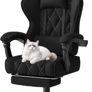Gaming Chairs – Devoko Gaming Chair Fabric Ergonomic with Massage Function and Footrest, Pocket Spring Padding, 135° Adjustable, Breathable for Home Office or Gaming Room, Black