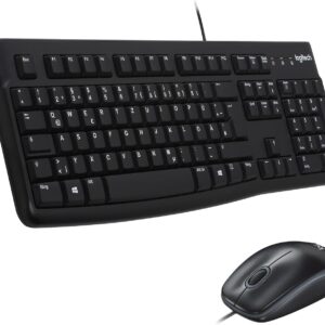 Gaming Tastatur & Maus – Logitech MK120 Wired keyboard mouse set, optical mouse, USB port, PC / laptop, German QWERTY layout – Black