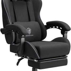 Gaming Chairs – Dowinx Gaming Chair Office Chair Fabric Bag Spring Cushion Massage Gamer Chair Fabric with Headrest, Ergonomic Office Chair with Footrest (Black)