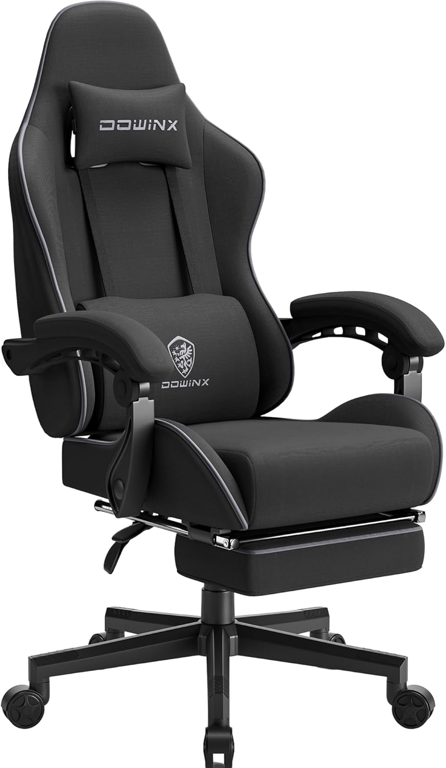 Gaming Chairs - Dowinx Gaming Chair Office Chair Fabric Bag Spring Cushion Massage Gamer Chair Fabric with Headrest, Ergonomic Office Chair with Footrest (Black)