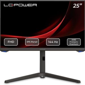 Gaming PC & Gaming Monitors – LC-POWER LC-M25-FHD-144 24.5 Inch Gaming Monitor – Full HD 1920 x 1080, 144 Hz, Fast IPS, 1 ms Response Time, AMD FreeSync Premium, Pivot Function, Pip/PbP, Height Adjustable, USB-C