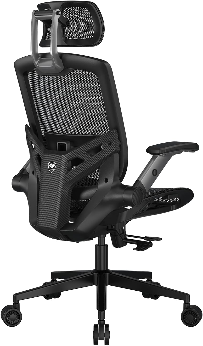Gaming Chairs - COUGAR Speeder One Ergonomic Gaming Chair: Body Friendly Mesh 2D Armrests Lumbar Support Adjustable Height Class 4 Gas Lift Cylinder Plus Size Wheels Black – Bild 4