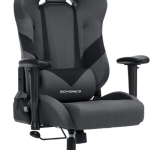 Gaming Chairs – Songmics RCG13G Gaming Chair Executive Chair Ergonomic with Adjustable Armrests, Pillow Lumbar Cushion 66 x 72 x 124-132 cm Grey / Black