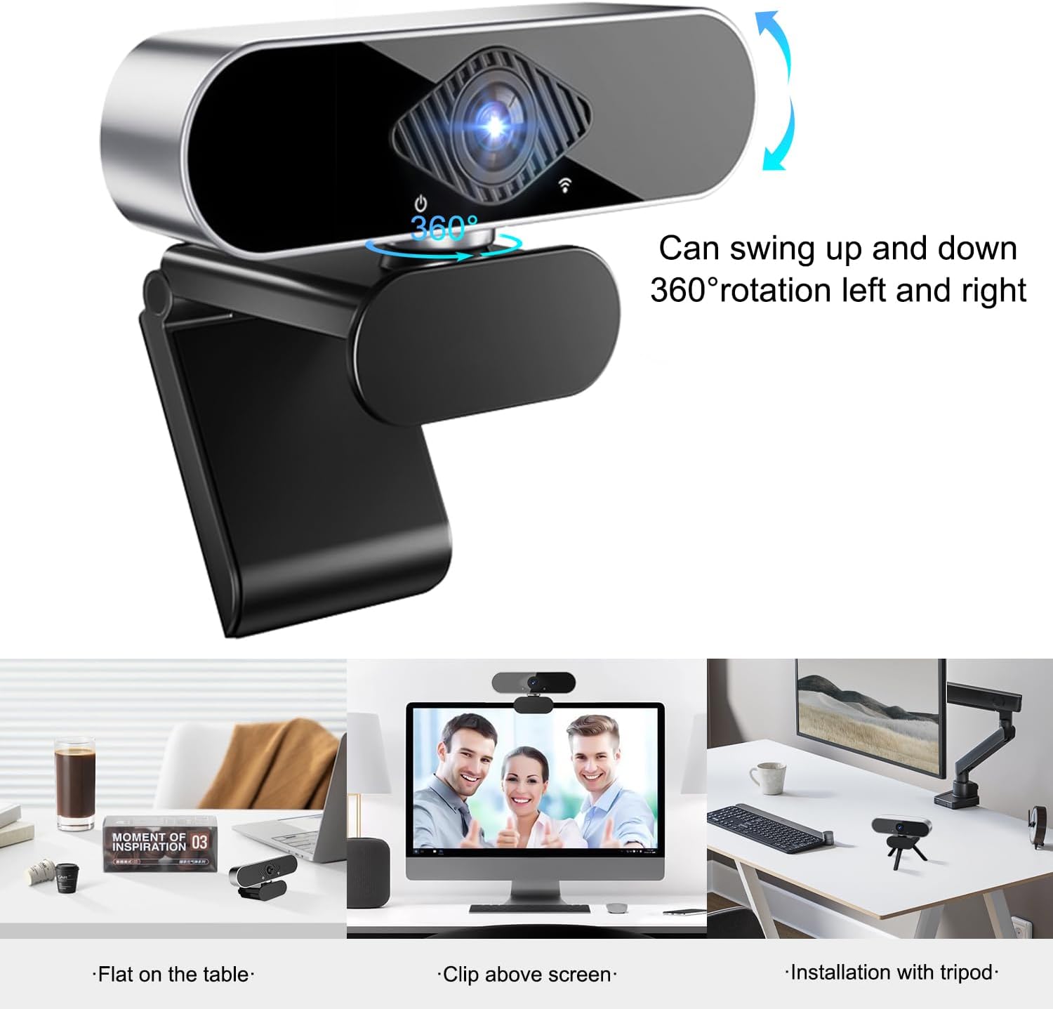 Webcam - Webcam with Microphone Camera PC Cam 1080p HD Mini Facecam Video Conference 360° Adjustable USB Web Cam Plug & Play for Conference Live Streaming Recording Compatible with Skype/Zoom/YouTube – Bild 6