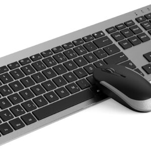 Gaming Tastatur & Maus – seenda SK38-3 Wireless Keyboard Mouse Set, Ultra-Thin Rechargeable Wireless Keyboard with Mouse, Ergonomic Keyboard Mouse with Silicone Dust Cover for PC/Laptop/Smart TV, German QWERTZ Layout (Black