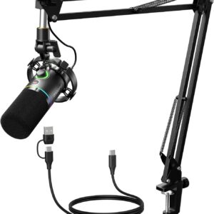 Streaming-Equipment – MAONO XLR/USB Dynamic Microphone Set, RGB Podcast Microphone with Arm, Software, Mute Button, Gain Control, for PC Gaming, Streaming, Recording, PS4/5 Mac Mixer etc. PD200XS Black