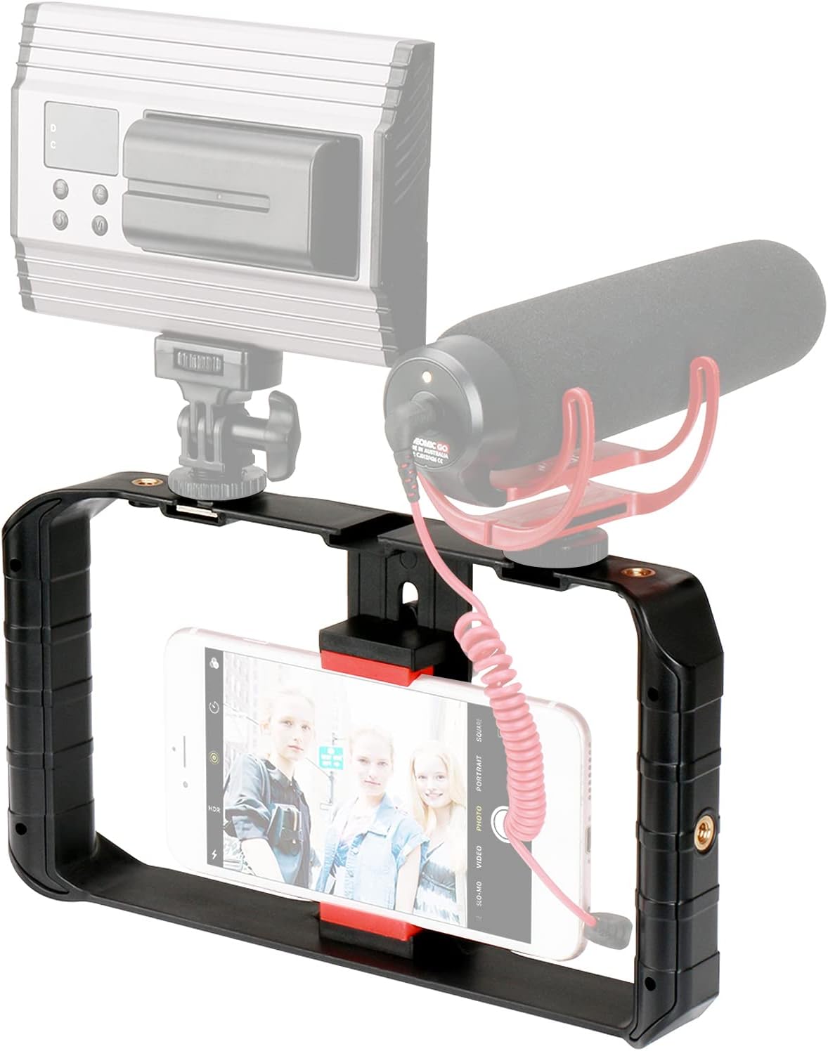 Streaming-Equipment - Professional Portable Smartphone Video Rig Stabilizer with 3 Hot Shoe Mounts Film Making Vlogging Ideal Macro Photography Phone Live Streaming Material Plastic – Bild 4