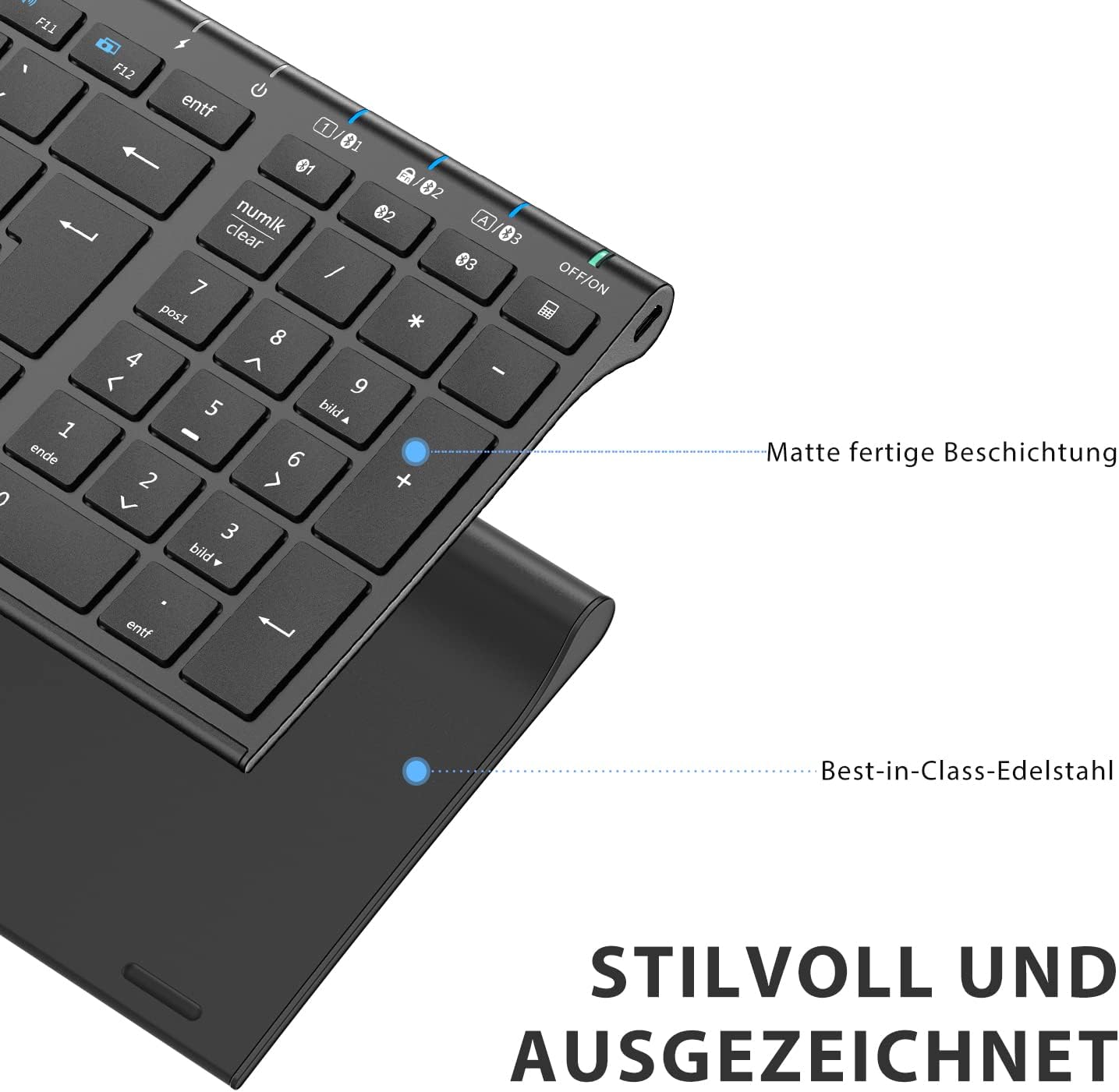Gaming Tastatur & Maus - iClever BK10 Bluetooth Keyboard, Wireless Rechargeable Keyboard with 3 Bluetooth Channels – Bild 5