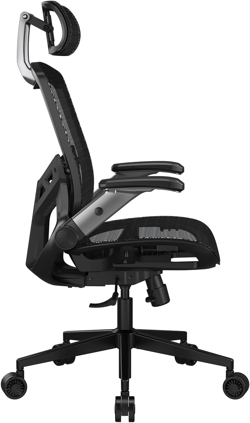 Gaming Chairs - COUGAR Speeder One Ergonomic Gaming Chair: Body Friendly Mesh 2D Armrests Lumbar Support Adjustable Height Class 4 Gas Lift Cylinder Plus Size Wheels Black – Bild 3