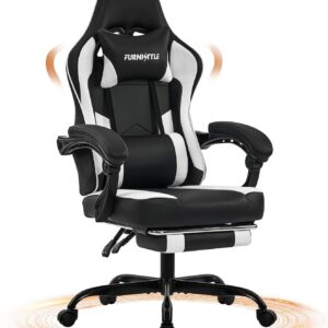 Gaming Chairs – Hellove Gaming Chair with Footrest, Ergonomic Gaming Chair, Video Game Chair with Lumbar Support, Adjustable Armrests for Adults and Teenagers, PU Black/White