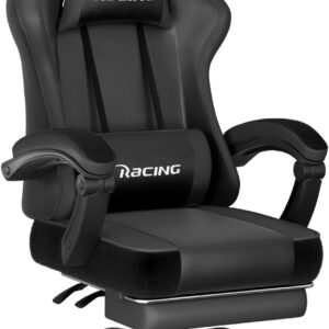 Gaming Chairs – Gaming Chair, Ergonomic Gaming Chair with Adjustable Lumbar Cushion and Pillow, Gamer Chair with Footrest, Gaming Chair up to 150 kg Load Capacity, Black