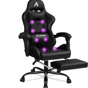Gaming Chairs – ALFORDSON Office Chair with Massage, Gamer Chair, Ergonomic Gamer Chair with Footrest, Footrest Massage Lumbar Cushion, Swivel Chair, 180kg Load Capacity, Black