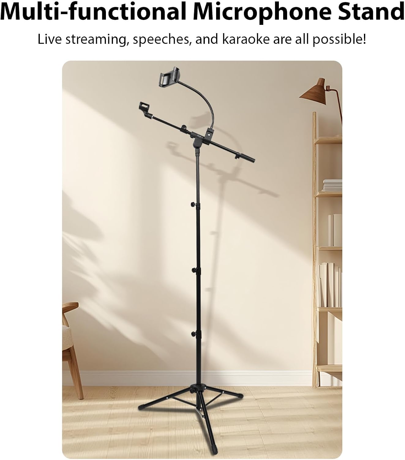 Streaming-Equipment - Adjustable Microphone Stand for Podcasting and Live Performances, Sturdy Microphone Boom with Dual Device Mount for Streamers and Speakers, Iron Plastic, Black, 8 Piece Set – Bild 3
