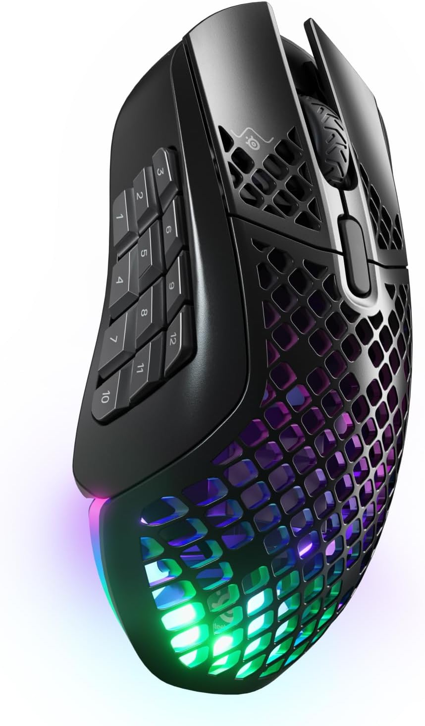 Gaming Tastatur & Maus - SteelSeries Aerox 9 Wireless - RGB Gaming Mouse with Openings in the Surface - Feather-Light, Water-Repellent Design - 18 Buttons - Bluetooth/2.4 GHz - Optical TrueMove Air Sensor with 18,000 DPI