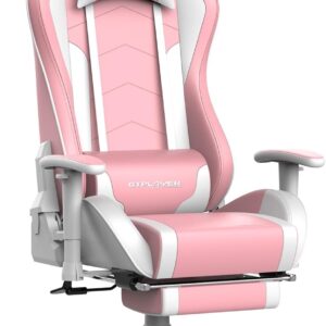 Gaming Chairs – GTPLAYER Gaming Chair Gamer Chair with Footrest Bluetooth Speaker Ergonomic Office Chair Computer Chair Desk Chair PC Chair with Adjustable Backrest 150 kg Load Capacity Pink