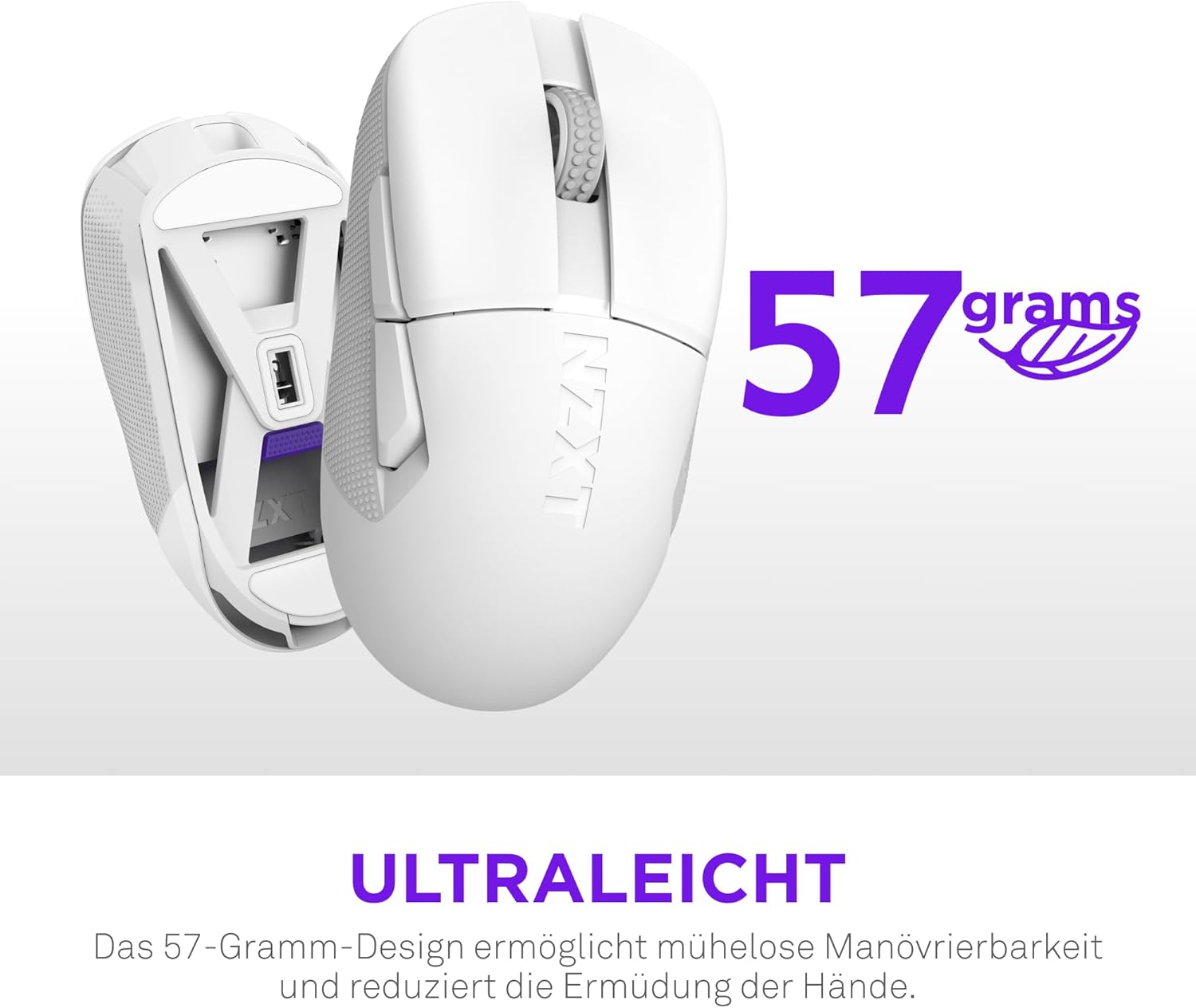 Gaming Tastatur & Maus - NZXT Lift Elite Wireless Gaming Mouse - Ultra Lightweight: 57g - 4K / 8K Polling Rate - Optical Switch, Optical Sensor with 26K DPI - Long Battery Life - Rubber Side Grips - White – Bild 2