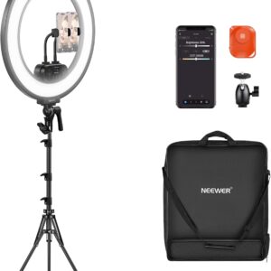 Streaming-Equipment – NEEWER 18 Inch Ring Light Set with Edge Lighting, 45 W 3300 Lux 2900 K-7000 K 12 Scenes Ring Light with App 2.4G PC Mac Control, Remote Control, Tripod Bag for Makeup, TikTok, Ins, Live Stream, RL45B