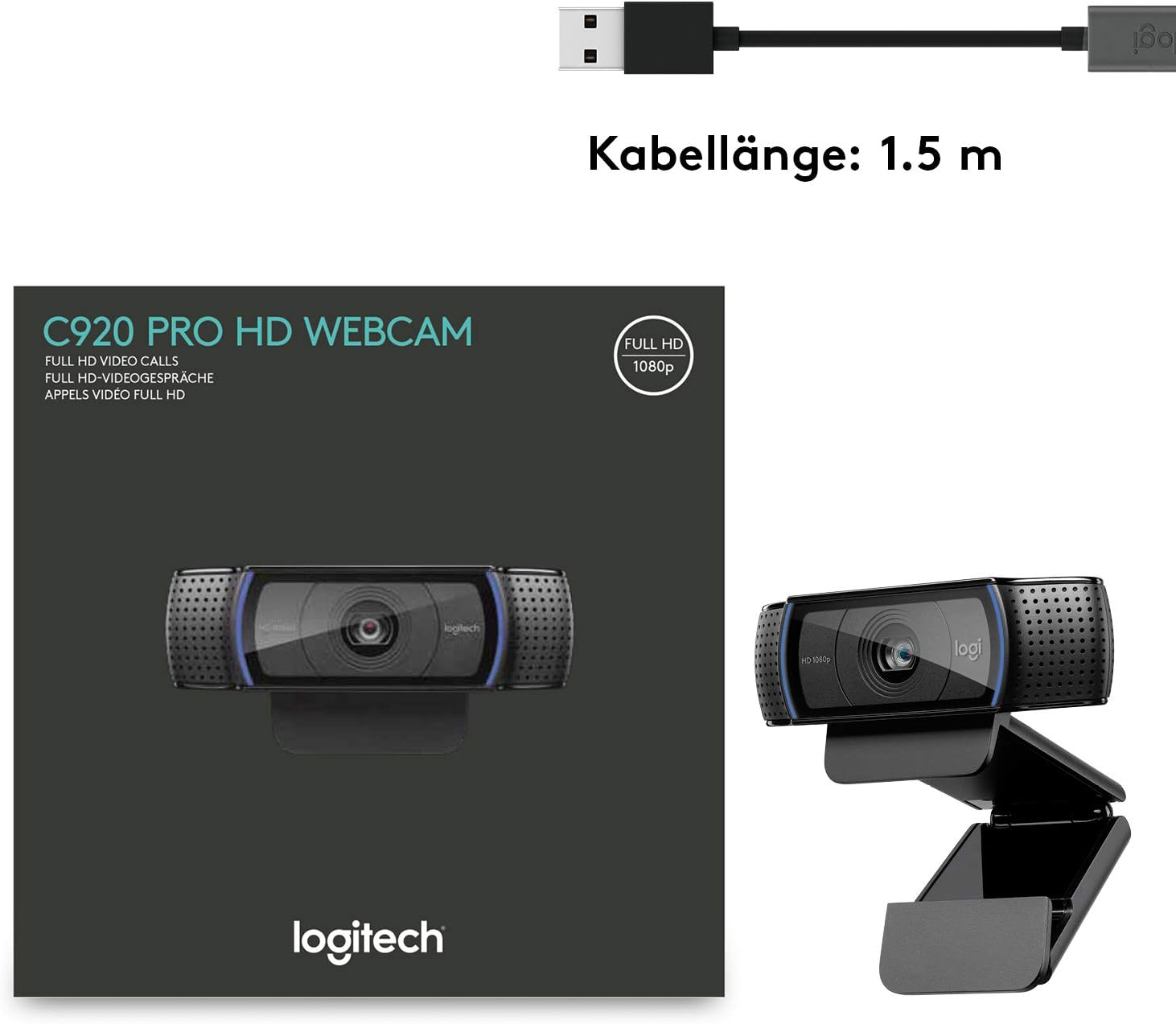 Webcam - Logitech C920 HD PRO webcam, Full HD 1080p, 78 ° field of view, autofocus, clear stereo sound, exposure compensation, USB port for Skype, FaceTime, hangouts, etc. PC / Mac / ChromeOS / Android - Black – Bild 11