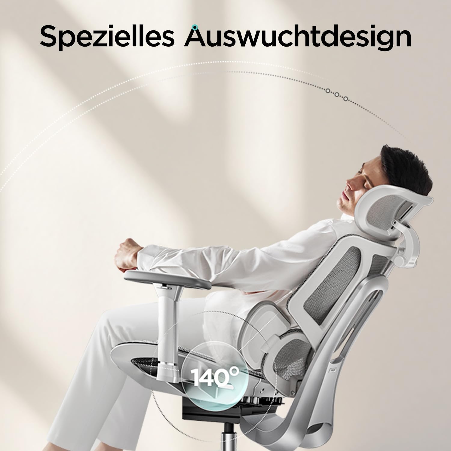 Gaming Chairs - Hbada E3 Ergonomischer Bürostuhl, Bürostuhle mit Verstellbarer Hoher Rückenlehne, Lordosenstütze, 3D Kopfstütze, 3D Armlehnen, Netzstuhl, Grau – Bild 7