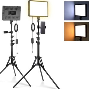 Streaming-Equipment – NEEWER Basics BP300 2 Pack LED Video Light Panel with 59 Inches / 150 cm Tripod Stand and Phone Holder, 2700 6500K 850Lux Bi-Colour Dimmable Studio Lighting for Photography Films Recording Live Streaming, Pack of 2