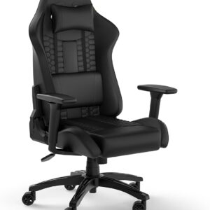 Gaming Chairs – Corsair TC100 Relaxed Gaming Chair – Faux Leather – Racing Inspired Design – Lumbar Cushion – Removable Memory Foam Neck Pillow – Adjustable Armrests – Black