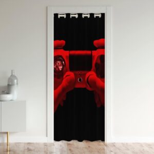 Gaming Consoles & Controllers – Gamepad Door Curtain 86 x 203 cm for Door Privacy Gaming 30%-50% Room Blackout Blackout Curtain Game Decor Red Black Modern Game Consoles Controller Room Divider Curtains Curtain