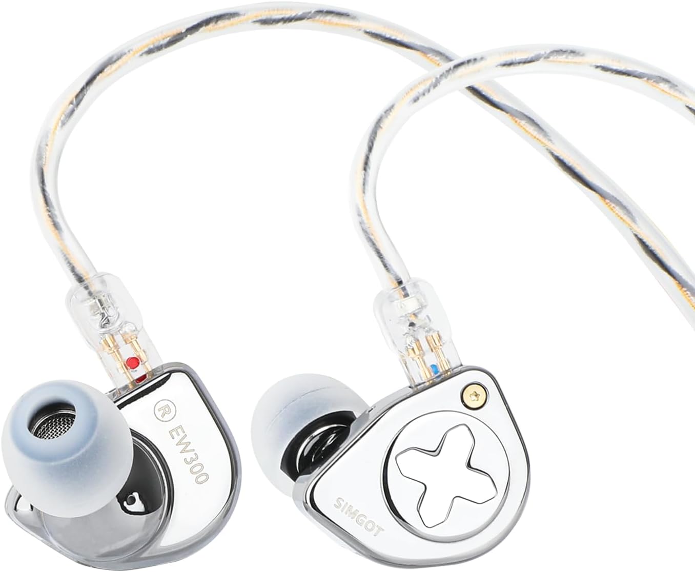 Gaming PC & Gaming Monitors - LINSOUL SIMGOT EW300 1DD+1Planar+1PZT Hybrid Driver In Ear Monitor, Wired Earphones IEM, Gaming Headphones with Removable Nozzles, Silver-Plated OFC IEM Cable for Audiophile Musicians (EW300)