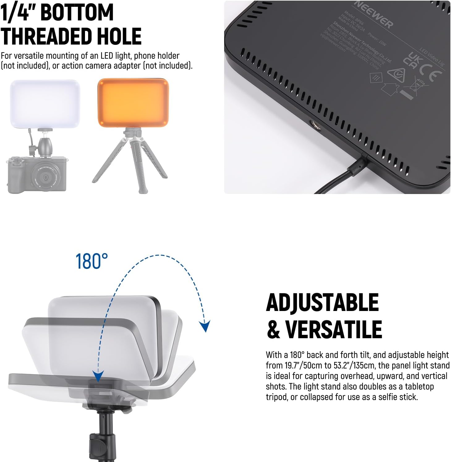Streaming-Equipment - NEEWER BASICS BP66 LED Video Light Panel Lighting Set Two-Tone Dimmable Portable Studio Lights with Tripod and Filters 3200K ~ 5600K CRI 95 750Lux for Photography Video Recording – Bild 5