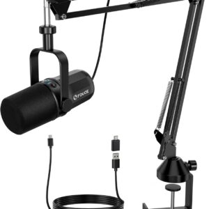 Streaming-Equipment – FDUCE SL40+ Dynamic Podcast Microphone, USB/XLR Microphone Set for Gaming and Streaming, Dynamic Microphone with Boom Arm Stand, Integrated Head Output, Mute Button, Gain Button