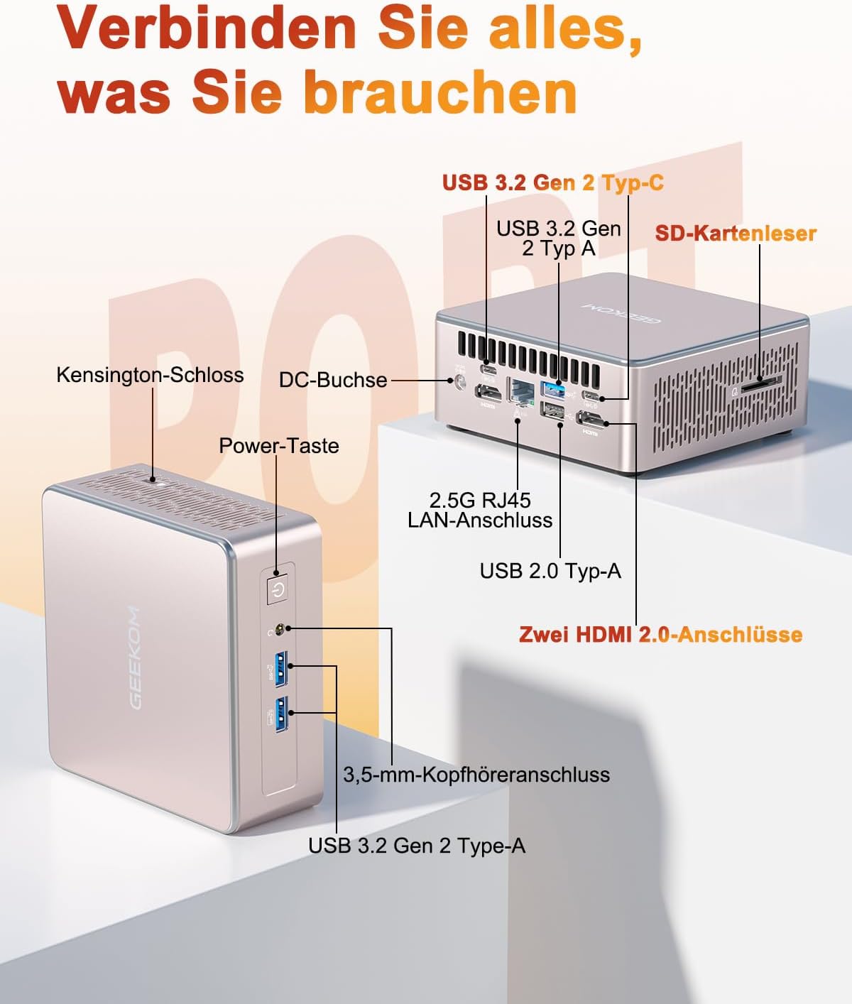 Gaming PC & Laptops - GEEKOM Mini PC A5 2025 Edition with AMD Ryzen 5 7430U, 16GB RAM 512GB SSD, Windows 11 Pro, Ultra Quiet Compact Desktop PC with AMD Radeon Graphics, Dual HDMI 4K Output, SD Card Slot for Home Office – Bild 6