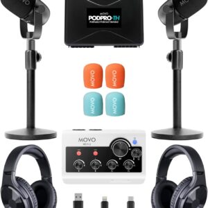 Streaming-Equipment – Movo Portable Podcast Equipment Pack for iPhone/Android Phones, Podcast Kit with Audio Interface, CastMic Dynamic Microphones, 2 Table Stands for Smartphones, Computer, PC, Mac