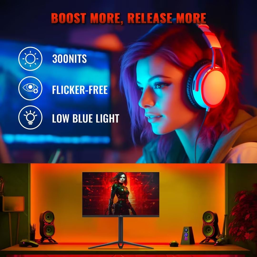 Gaming PC & Gaming Monitors - Smart Tech 27 Inch Gaming Monitor 240Hz, MPRT 1ms, with Speakers, Adaptive Sync, FHD 1080P, 130% sRGB, Height Adjustable, Rotatable, Type-C, HDMI DP, VESA, PC Screen - Black – Bild 2