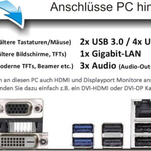 Gaming PC & Laptops – shinobee® Intel Core i7 4770 Multimedia PC – Fast Computer for Office & Home Office – Calculator with 3.9 GHz – 32GB RAM – 1000GB SSD – DVD+RW – USB 3.0 – WLAN – Windows 11 Pro | MS Office | #6956