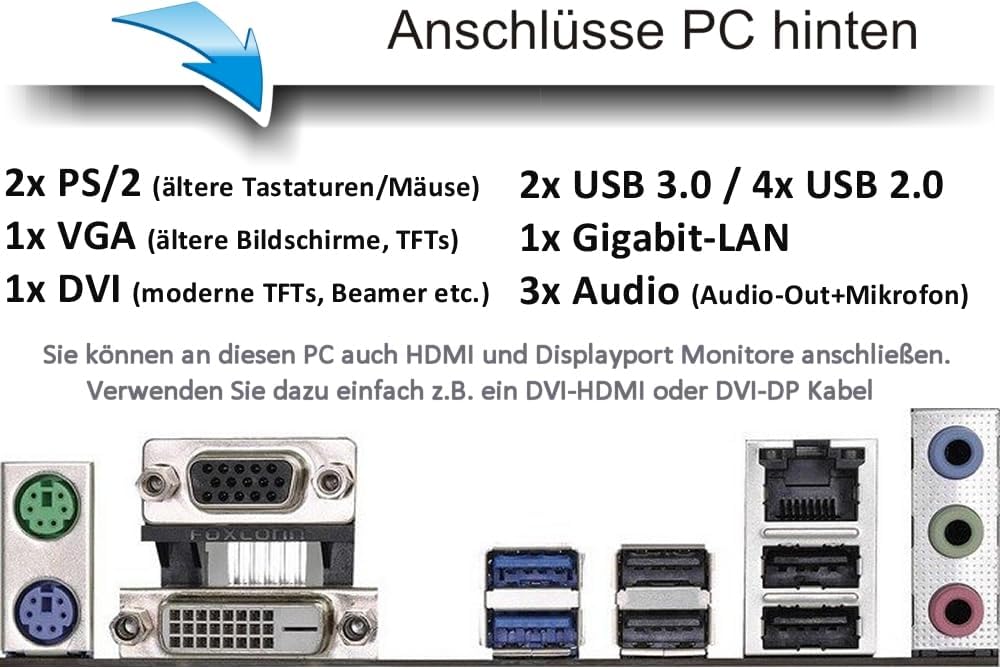 Gaming PC & Laptops - shinobee® Intel Core i7 4770 Multimedia PC - Fast Computer for Office & Home Office - Calculator with 3.9 GHz - 32GB RAM - 1000GB SSD - DVD+RW - USB 3.0 - WLAN - Windows 11 Pro | MS Office | #6956