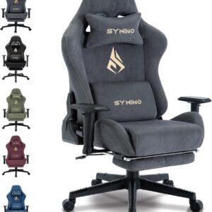Gaming Chairs – Symino Gaming Chair, Breathable Office Chair Made of High-Quality Fabric, As Soft as Fur, Ergonomic PC Chair, Adjustable and Rotating Desk Chair with Footrest, Grey