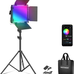 Streaming-Equipment – NEEWER Upgraded RGB LED Studio Video Light with Tripod Stand, App Control 50W 7000Lx CRI97+ 3200-5600K Dimmable Panel Key Light Set for Game Streaming, YouTube Recording, Photography, RGB660 PRO II